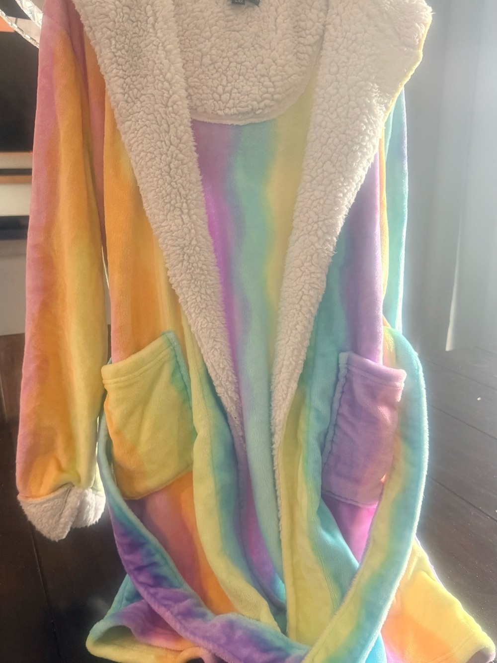 Rainbow Pastel Sherpa Robe with Hood